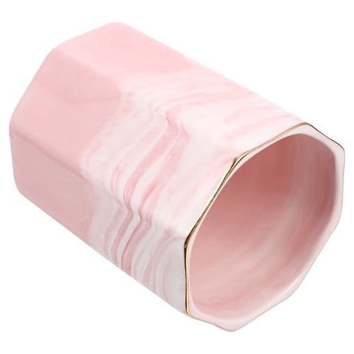 TOGEVAL Keramik Stiftehalter mit Marmoroptik Langlebiger Multifunktionaler Makeup Pinsel Organizer Breit Rosa Kosmetik Aufbewahrungsbox für Schminktisch Büro und Zuhause von TOGEVAL
