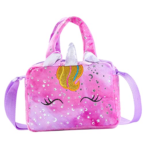 TOGEVAL Plüsch-Einhorn-umhängetasche Für Kleine Mädchen Cartoon-kindertasche Dekorative Schultertasche Mit Viel Platz Für Lippenstift Armbänder Halsketten Ringe Nagellack Glitzerrouge von TOGEVAL