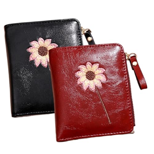 TOGEVAL Faltbare Geldbörse Für Damen Kurze Münztasche Wechseltasche Aus Pu-Material Mit Blumenmuster Kompakt Und Leicht Platz Für Bargeld Kreditkarten Und Visitenkarten von TOGEVAL