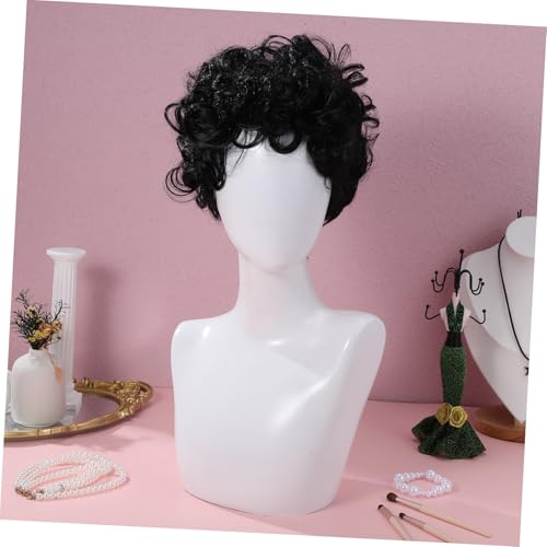 TOGEVAL Kurzhaar-perücke Damen mit Natürlichem Ponyersatz Verstellbarem Sitz Schwarze Wellige Schichten Synthetische Lockige Haare für Alltag Party und Cosplay von TOGEVAL