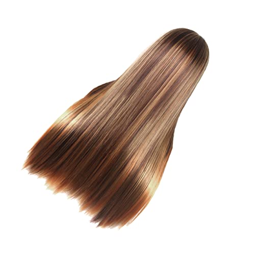 TOGEVAL Lange Gerade Perücke für Damen Realistische Synthetikperücke Braun Blond Chic Haaraccessoire für Cosplay Partys und Täglichen Gebrauch von TOGEVAL