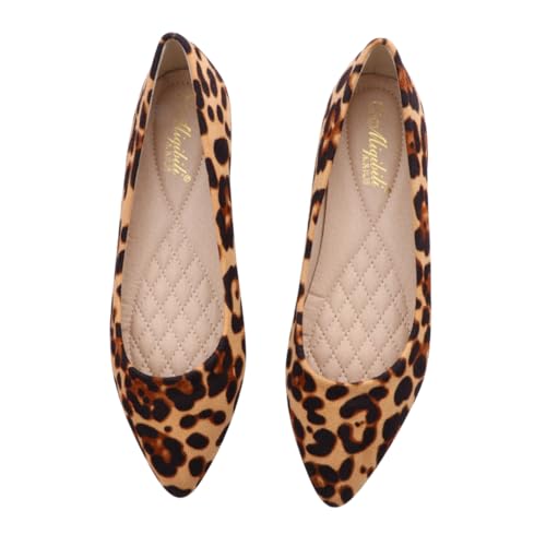 TOGEVAL Leopardenmuster Schuhe Für Damen Flach Mit Spitzen Absätzen Khaki Freizeit Schuhe von TOGEVAL
