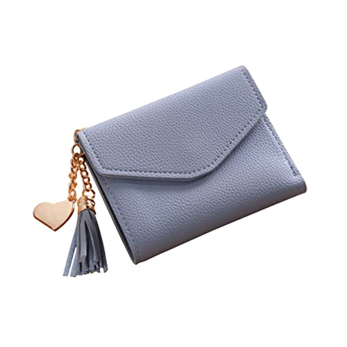 TOGEVAL Mini Geldbörse Pu- Mit Dreifachem Faltmechanismus - Für Karten Münzen Und Bargeld Mit Troddel- Leicht Und Elegant Hellblau von TOGEVAL