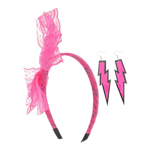 TOGEVAL Neonfarbenem Spitzen-stirnband Mit Schleife Und Zierlichen Tropfenohrringen Für Damen Halloween-party-accessoires Neonfarbene Ohrringe Und Stirnband Für Jahre-party von TOGEVAL