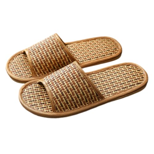TOGEVAL Nordische Hausschuhe Damen Herren Leichte Geflochtene Rattanstroh Pantoffeln mit Rutschfester Sohle Komfortable Indoor Slipper Minimalistische Websandalen für Zuhause von TOGEVAL