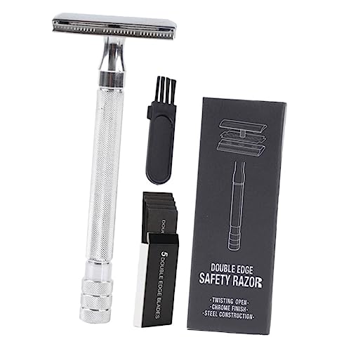 TOGEVAL Old Style Manual Safety Razor mit Doppelklingen Rutsch Griff und Pinsel Langlebiger Metallrasierer für Körperhaar und Bartpflege Aufbewahrungsbox für Reisen von TOGEVAL