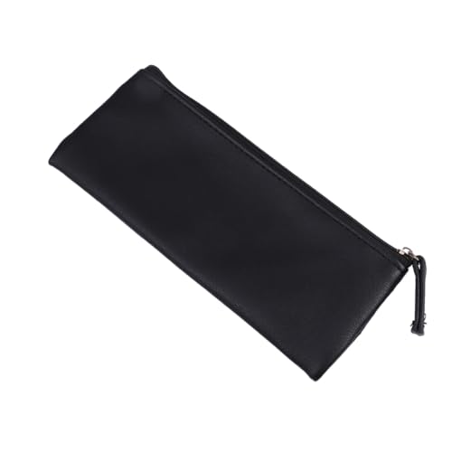 TOGEVAL PU Leder Stifttasche Schwarz Multifunktional Pencil Case Kosmetiktasche Student Federmäppchen Organizer mit Reißverschluss für Schreibwaren und Make Up von TOGEVAL