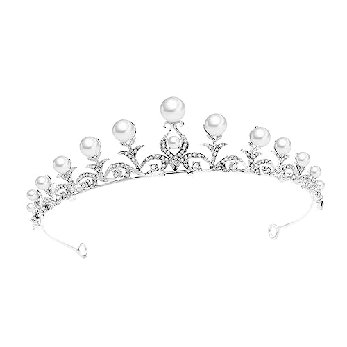 TOGEVAL Pearl Crown Braut Tiara Silber Hochzeitskopfschmuck Leichtes Haaraccessoire für Damen Hochzeit Fest Fotografie Cosplay von TOGEVAL