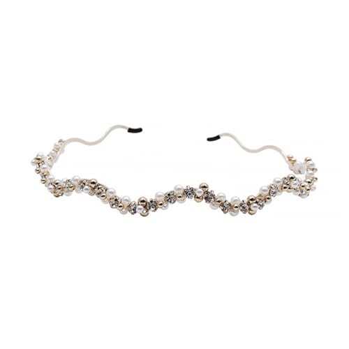 TOGEVAL Perlen Haarschmuck mit Funkelnden Strasssteinen Leichtes Wellen Stirnband für Damen Festlicher Haarreif für Party Hochzeit Alltag und Besondere Anlässe Eng Anliegend und Stabil von TOGEVAL