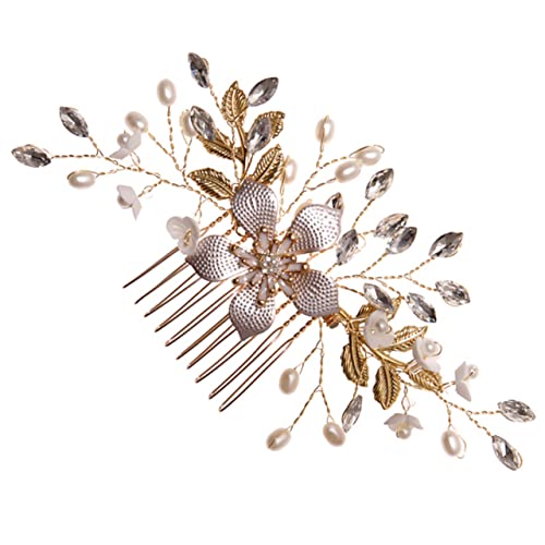 TOGEVAL Perlenblumen Haarkamm Brautschmuck mit Glänzender Dekoration Handgefertigt Stabiler Sitz für Hochzeit Ball und Besondere Anlässe Eleganter Haarschmuck für Damen von TOGEVAL