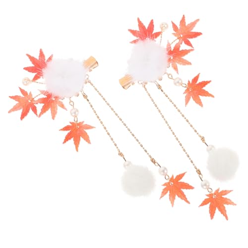 TOGEVAL Pompom Haarklammern mit Ahornblatt Design Weiche Wollbälle Metallmaterial Verspielter Haarschmuck für Damen Haarspangen für Pferdeschwanz und Vielseitiges Styling von TOGEVAL