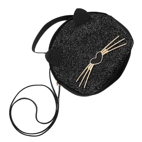 TOGEVAL Pu-handtasche Für Damen Kleine Runde Tasche Mit Leopardenmuster Und Cartoon-katzenohren Lässige Umhängetasche Tragbar Für Alltag Reisen Shopping Schwarz von TOGEVAL