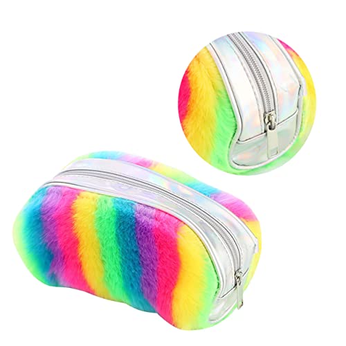 TOGEVAL Federmäppchen Aus Plüsch in Regenbogenfarben Großes Aufbewahrungsstück Für Schreibwaren Kosmetiktasche Handytasche Und Münztasche Regenbogenfarbe von TOGEVAL