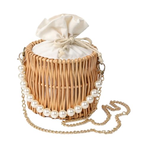 TOGEVAL Rattan Geflochtene Strandtasche Handgewebte Umhängetasche Stilvolle Handtasche mit Großer Kapazität für Sommerurlaub Party Einkaufstasche von TOGEVAL