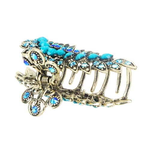 TOGEVAL Retro Haarspange mit Strass Großer Blauer Klauenclip Modischer Ponytail Clip Langlebiger Haarschmuck für Damen für Partys und Hochzeiten von TOGEVAL