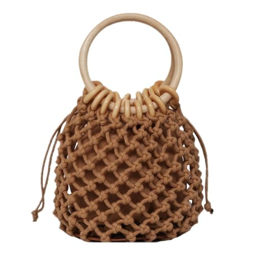 TOGEVAL Runde Strandtasche mit Holzgriff Sommer Handgewebte Umhängetasche Große Kapazität Reise Tasche für Frauen Alltag Geschenk von TOGEVAL