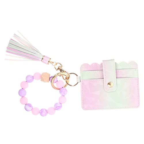 TOGEVAL Armband Schlüsselanhänger Mit Quaste Und Silikonperlen Wasserdichtes Kartenetui Für Id-Karten Kreditkarten Und Autoschlüssel Stylisches Accessoire Für Damen von TOGEVAL