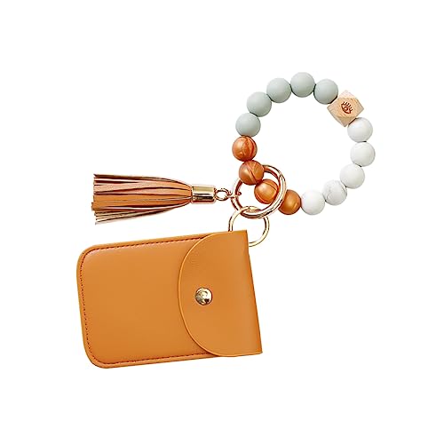 TOGEVAL Schlüsselanhänger Armband Armband Holzperlen Armband Kartenhalter Id Karten Tasche von TOGEVAL