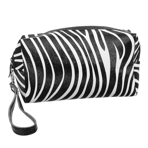 TOGEVAL Schwarz Weiße Zebra Muster Kosmetiktasche PU Leder Langlebig Wasserabweisend Großer Reise Organizer Multifunktional Make Up und Toilettenartikel Aufbewahrungstasche Kompakt Leicht von TOGEVAL
