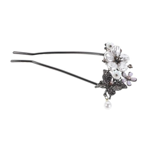 TOGEVAL Schwarze U Förmige Haarnadeln mit Blumenakzenten Sichere Befestigung Stilvolle Hochzeitsschmuck für Braut und Festliche Anlässe Vielseitiges Haar Accessoire von TOGEVAL