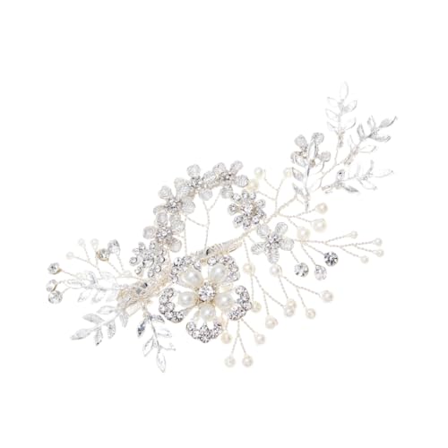 TOGEVAL Silberner Brautschmuck Haarklammer mit Perlen und Strass Eleganter Haarclip für Hochzeit Party und Brautstyling Zarter Design Haarschmuck für Damen und Brautaccessoire von TOGEVAL