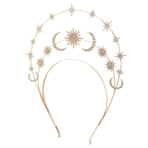 TOGEVAL Strass Stirnband Tiara Hochzeit Braut Krone Strass Tiara Stirnband Kopfschmuck Für Frauen Stern Mond Stirnbänder von TOGEVAL