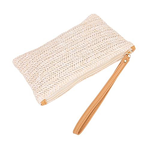 TOGEVAL Strohhandtasche Damen mit Geflochtenem Design Multifunktionale Geldbörse für Münzen und Karten Tragbare Clutch für Reisen Party und Alltag Große Kapazität Langlebig und Praktisch von TOGEVAL