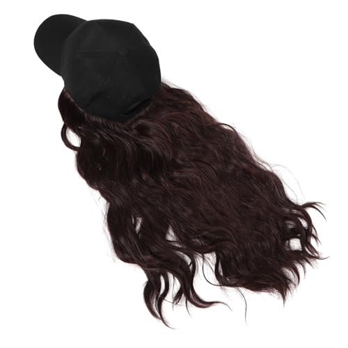 TOGEVAL Stylische Baseballkappe mit Integriertem Haar Lange Lockige Haarverlängerung für Damen Perücke und Hut Schwarz und Dunkelbraun für Alltag und Besondere Anlässe von TOGEVAL