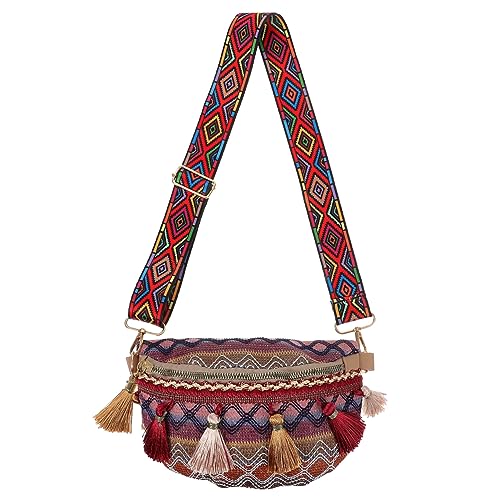 TOGEVAL Hüfttasche Im Ethno-Stil Mit Breitem Riemen Nationalstyle Brusttasche Verstellbarer Umhängetasche Für Damen Kleine Taillentasche Zum Einkaufen Und Reisen von TOGEVAL