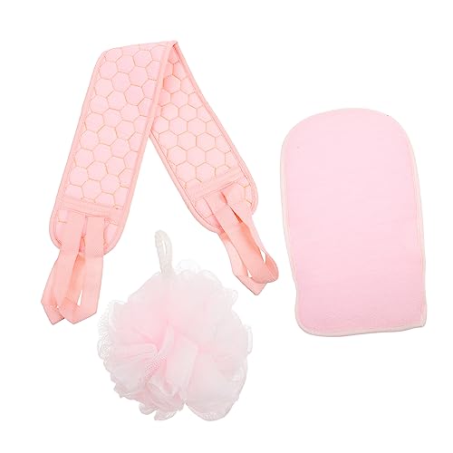 TOGEVAL Teiliges Duschhandschuh mit Badeschwamm und Rückenschrubber Badetuch Rosa Sanfte Peeling Handschuhe für Beine Rücken Platzsparend und Tragbar von TOGEVAL