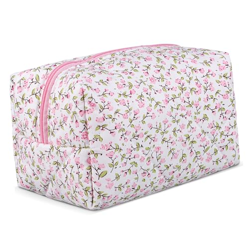 TOGEVAL Tragbare Kosmetiktasche Damen Floral Schminktasche mit Reißverschluss Vielseitiger Make Up Organizer und Period Pouch für Reisen Alltag und Schnelle Touch Ups von TOGEVAL