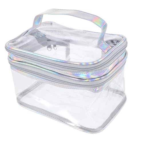 TOGEVAL Transparente Große Kosmetiktasche aus Langlebigem PVC mit Doppelkammer Tragbar mit Henkel als Makeup Organizer und Kulturbeutel für Reisen und Alltag von TOGEVAL
