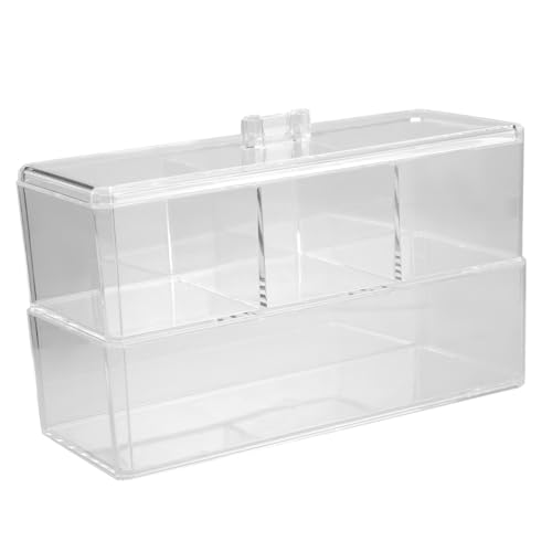 TOGEVAL Transparentes Cotton Swab Aufbewahrungsbox aus Robustem Material Staubdichtes Aufbewahrungsfach mit Fächern Vielseitiger Make up Organizer für Wattepads Pinsel und Kosmetik von TOGEVAL