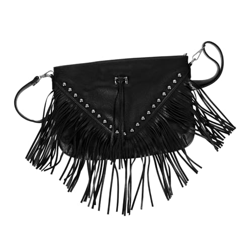 TOGEVAL Schultertasche Mit Quasten Modisch Retro Große Kapazität Einzelne Umhängetasche Schwarz von TOGEVAL