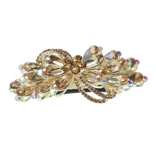 TOGEVAL Wasserdichter Funkelnder Haarschmuck Damen Strass Haarspange mit Federclip Eleganter Haarclip für Hochzeit Party und Alltag Champagnerfarbene Haarklammer für Frauen von TOGEVAL