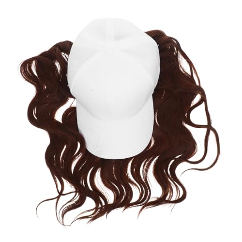 TOGEVAL Weißer Baseballcap mit Langen Lockigen Haaren Synthetische Wellenperücke Natürlicher Look Komfortabel und Stabil Leichtes Reiseaccessoire für Damen Modische Alltags Outdoor-kappe von TOGEVAL