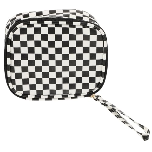 TOGEVAL wasserdichte PU Münzgeldbörse Damen Klein Kosmetiktasche mit Reißverschluss Kariertes Design Tragbare Perioden und Lippenstift Tasche für Mädchen Alltag von TOGEVAL