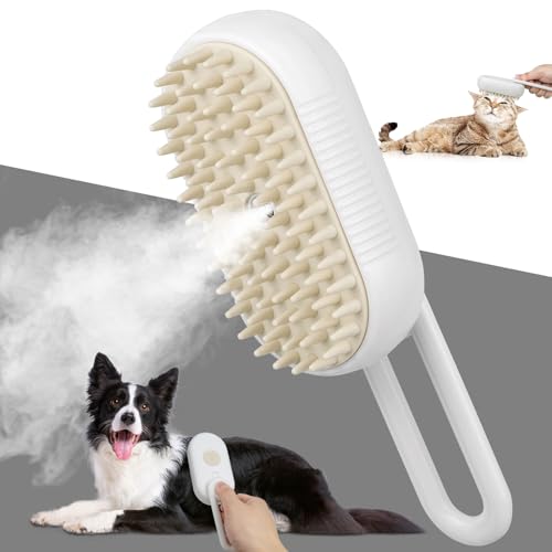 TOHDHC Katze Dampfbürste, 3 in 1 Spray Katze Bürste mit Wasser Spray, Selbstreinigende Dampf Haustier Bürste mit Massage, Katze Grooming Bürste zum Entfernen von Knoten,Loses Haar von TOHDNC