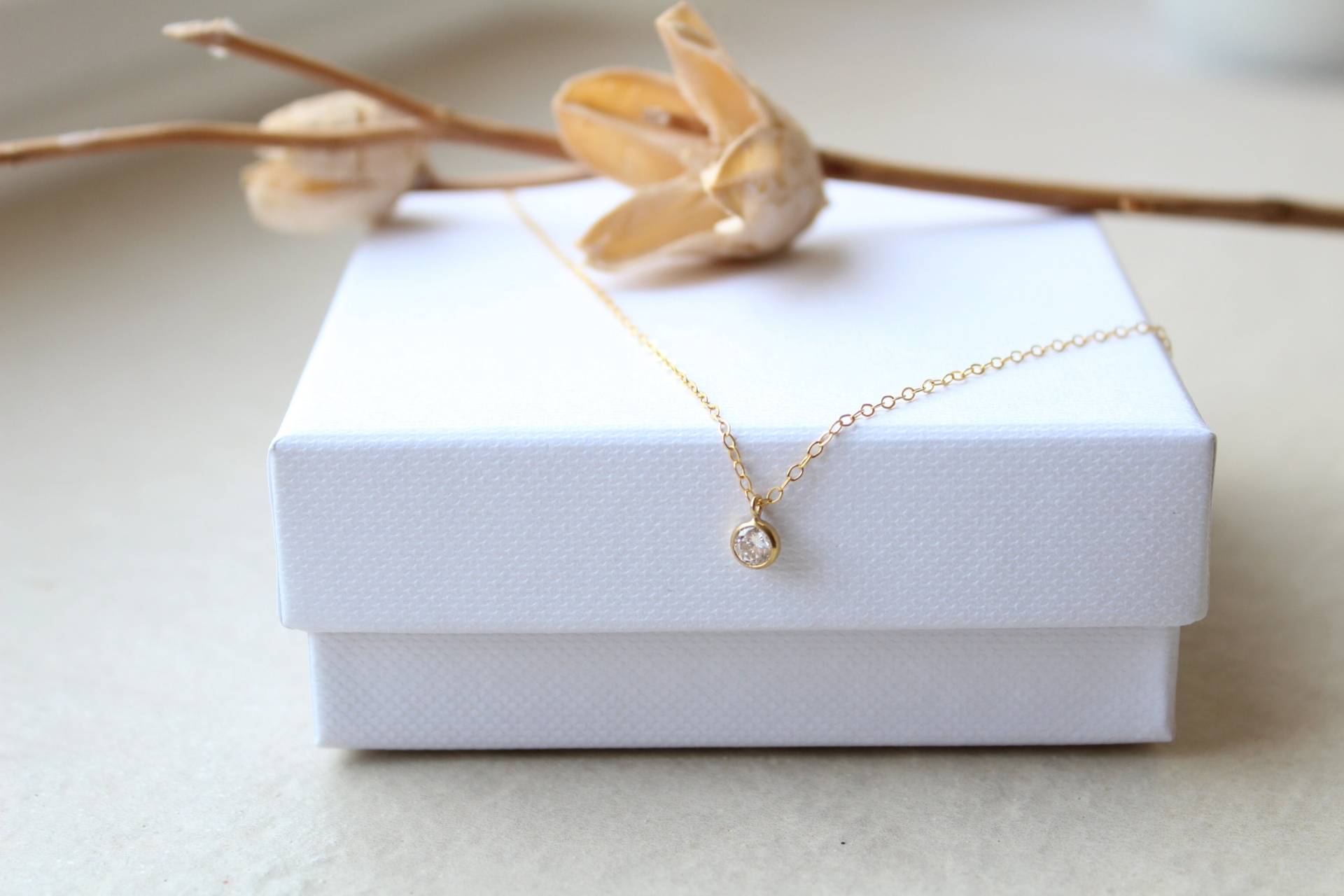 Petit | 14K Gf Kabel Kette Mit Gold Filled Zirkonia Tiny Pure Solitär Collier Minimalistisch Diamond Personalisierbar von TOHO925