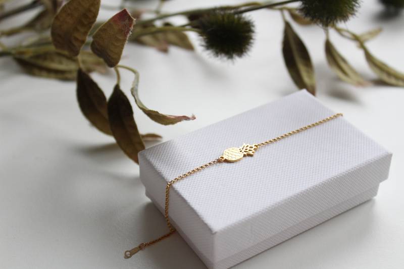 Pineapple | 14K Gold Filled Armband Mit 925 Silber 24K Vergoldeter Ananas Pineapple Obst Buchstabe Initial Personialisierbar von TOHO925