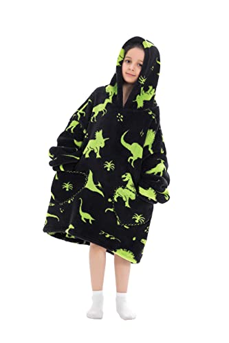 TOHYOZIJ Blanket Hoodie Kids,Oversized Wearable Blanket Sweatshirt,Super Soft Warm Comfortable Hoodie for Teenagers Boys Girls with Pocket (Green Dinosaur) von TOHYOZIJ
