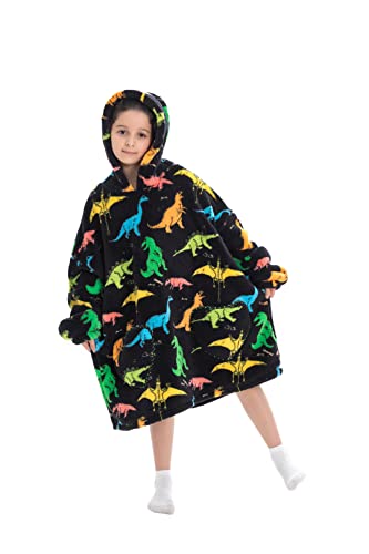 TOHYOZIJ Blanket Hoodie Kids,Oversized Wearable Blanket Sweatshirt,Super Soft Warm Comfortable Hoodie for Teenagers Boys Girls with Pocket (Multi Dinosaur) von TOHYOZIJ
