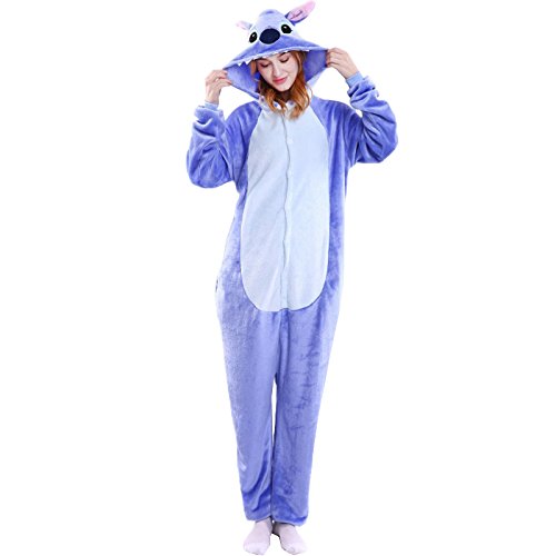 TOHYOZIJ Unisex Adult Animal Onesie Pajamas Halloween Carnival Cosplay Costume, Plush One Piece Cosplay Suit for Adults, Women and Men Homewear (Blue Stitch, Medium) von TOHYOZIJ