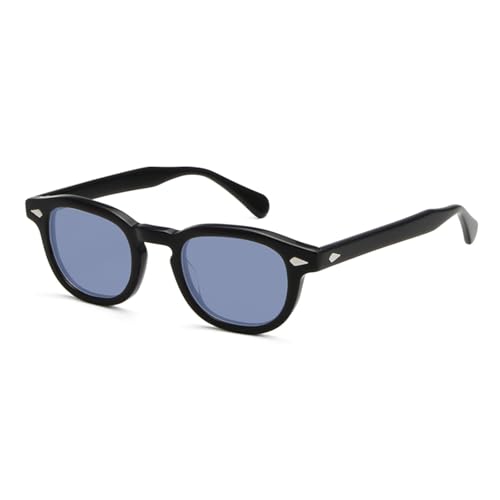 TOIPASTN Acetat-Sonnenbrille für Herren, rund, klein, Vintage-Sonnenbrille für Damen (Schwarz DBLUE) von TOIPASTN
