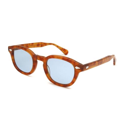 TOIPASTN Acetat-Sonnenbrille für Herren, rund, klein, Vintage-Sonnenbrille für Damen (blond blau) von TOIPASTN