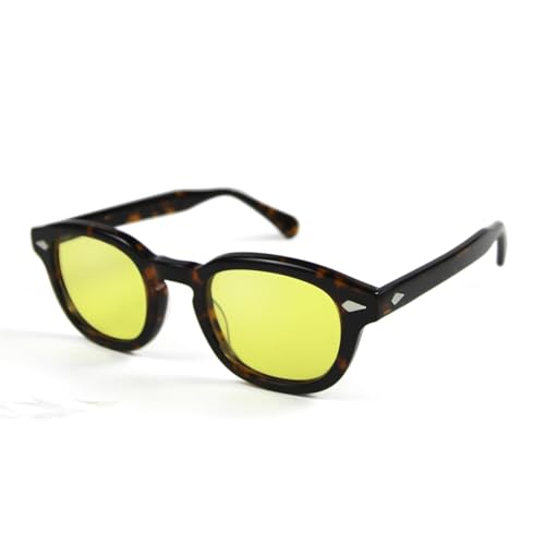 TOIPASTN Acetat-Sonnenbrille für Herren, rund, klein, Vintage-Sonnenbrille für Damen (halbgelb) von TOIPASTN