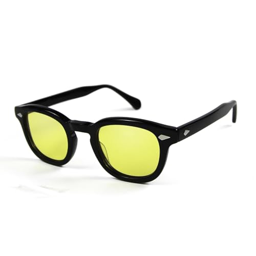 TOIPASTN Acetat-Sonnenbrille für Herren, rund, klein, Vintage-Sonnenbrille für Damen (schwarz-gelb) von TOIPASTN
