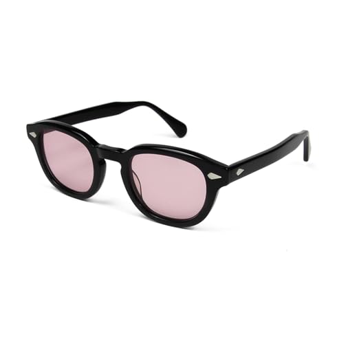 TOIPASTN Acetat-Sonnenbrille für Herren, rund, klein, Vintage-Sonnenbrille für Damen (schwarz-pink) von TOIPASTN