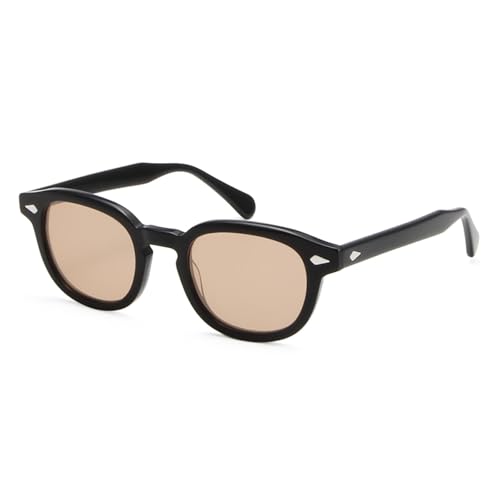 TOIPASTN Acetat-Sonnenbrille für Herren, rund, klein, Vintage-Stil, Schwarz von TOIPASTN