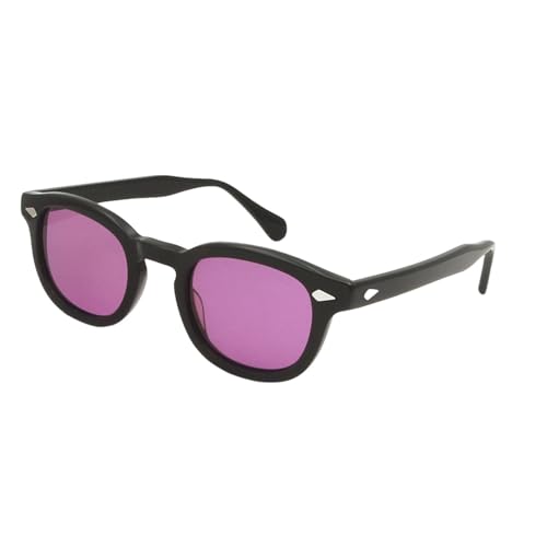TOIPASTN Azetat-Sonnenbrille für Herren, rund, klein, Vintage, für Damen (Schwarz und Violett) von TOIPASTN